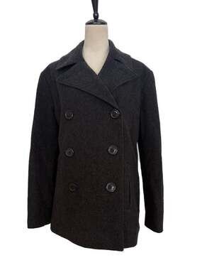 St. John's Bay Women's Charcoal Grey Wool Blend Double Breasted Pea Coat Size XL
